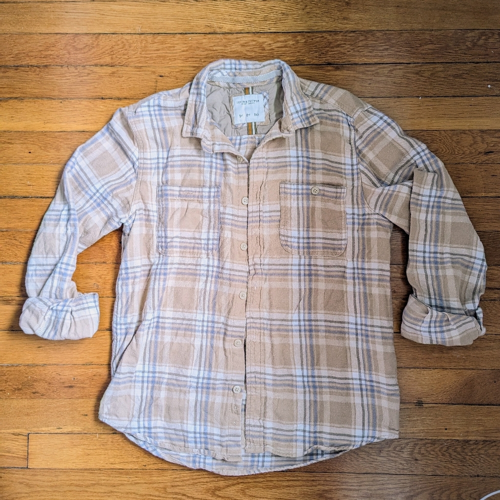 Super Soft Cream and Blue Flannel Button Down Shirt